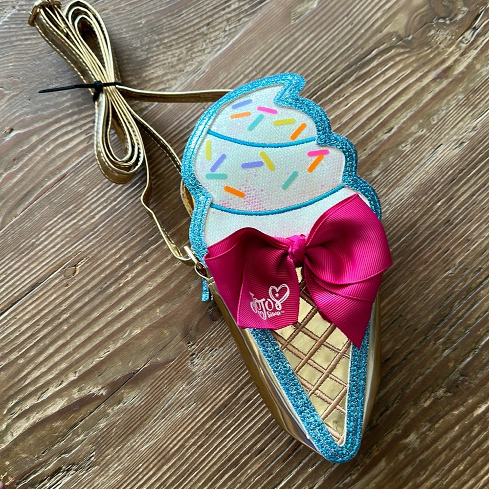 JoJo Siwa bling Sprinkle Ice Cream Cone purse gold w/ adjustable Strap